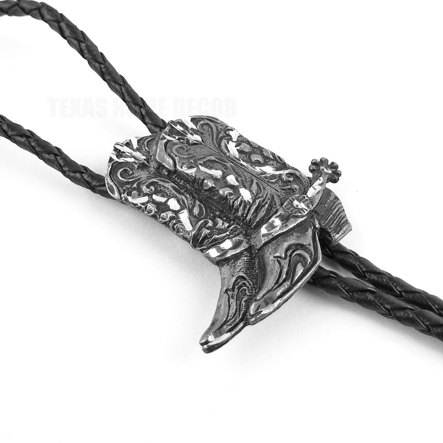Western Cowboy Boots Floral Bolo Tie Black 36 in Braided Cord Made in USA