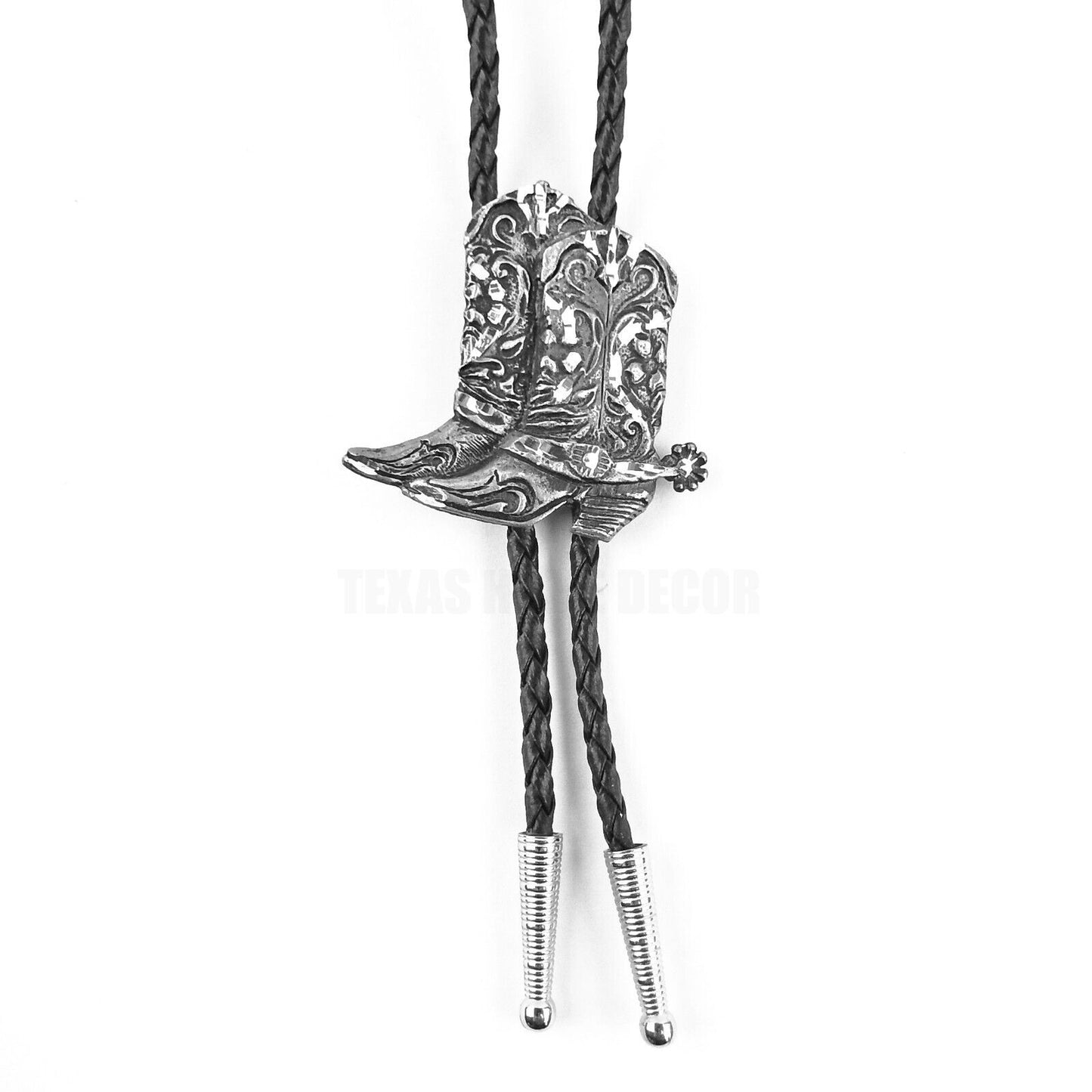 Western Cowboy Boots Floral Bolo Tie Black 36 in Braided Cord Made in USA