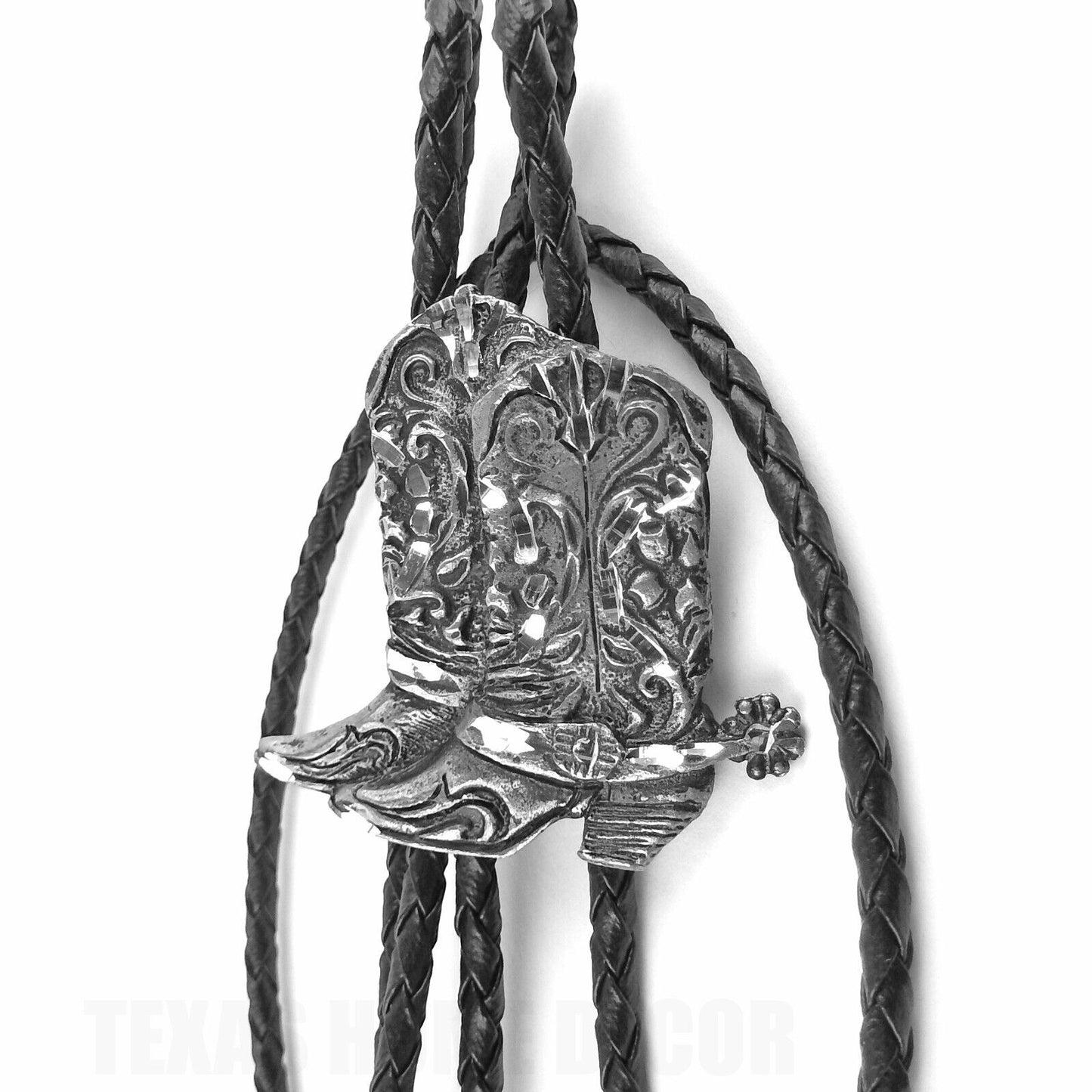 Western Cowboy Boots Floral Bolo Tie Black 36 in Braided Cord Made in USA