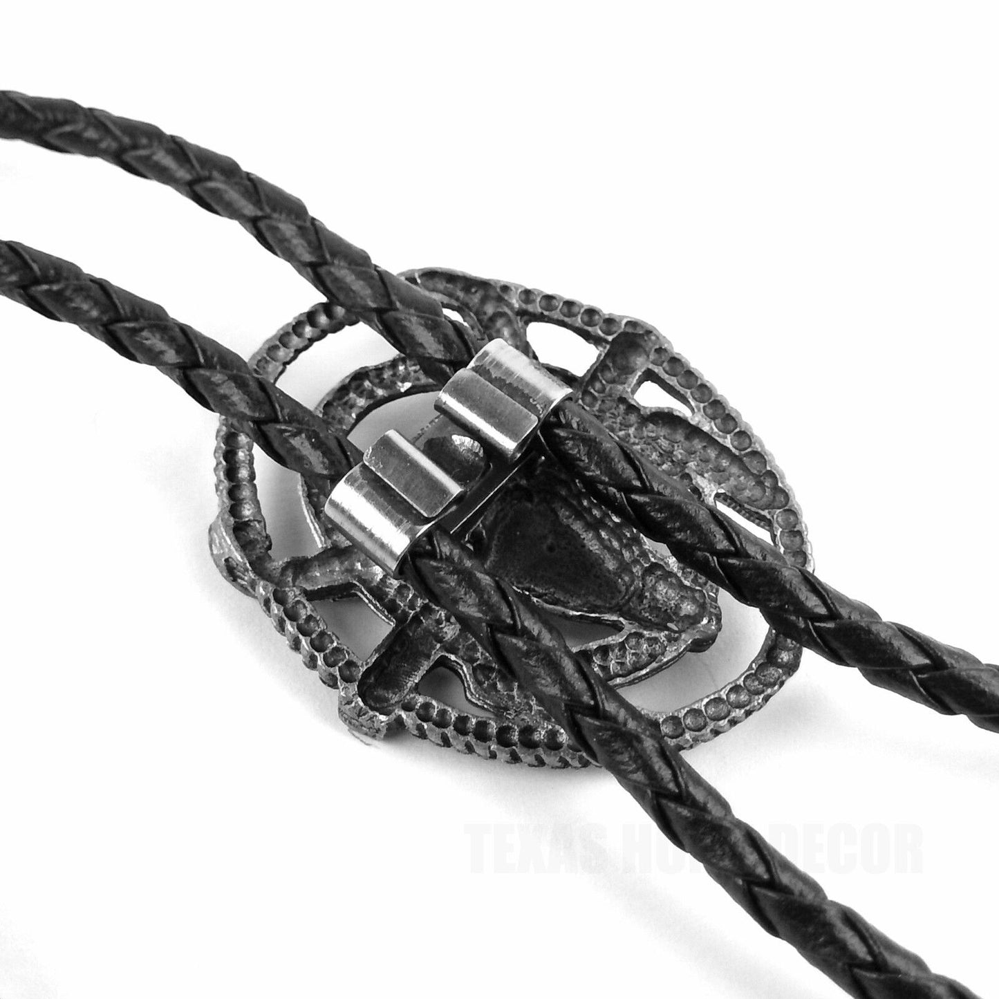 Steer Cow Skull Feathers Bolo Tie Black 36 in Braided Cord Tricolor Made in USA