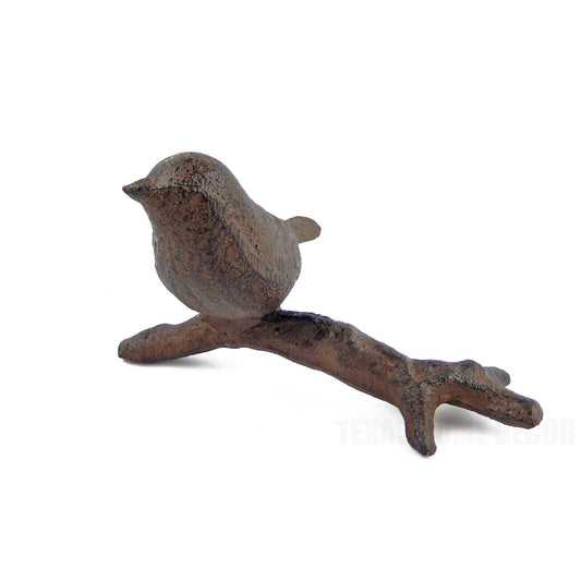 Perched Bird On Branch Figurine Rustic Cast Iron Table Top Shelf Decor Brown