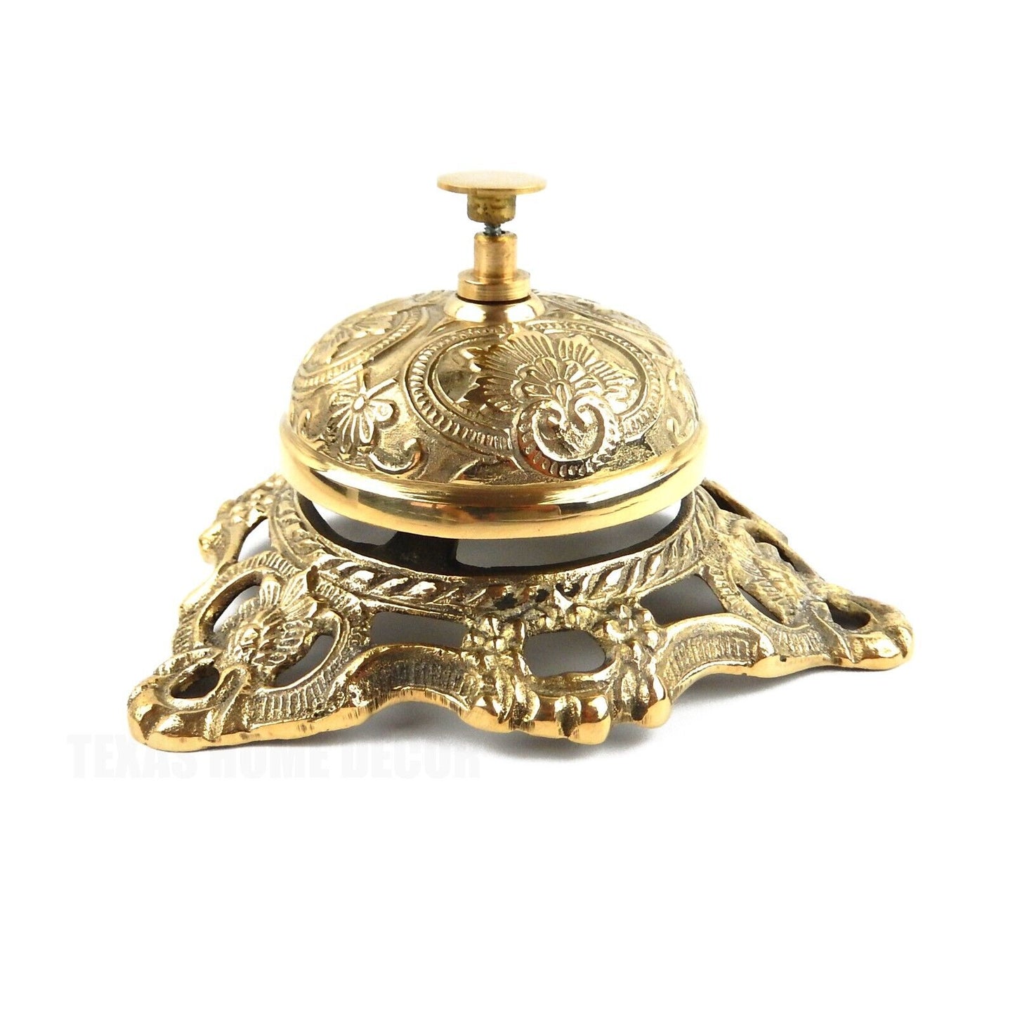 Victorian Style Service Help Desk Counter Bell Carved Floral Design Solid Brass