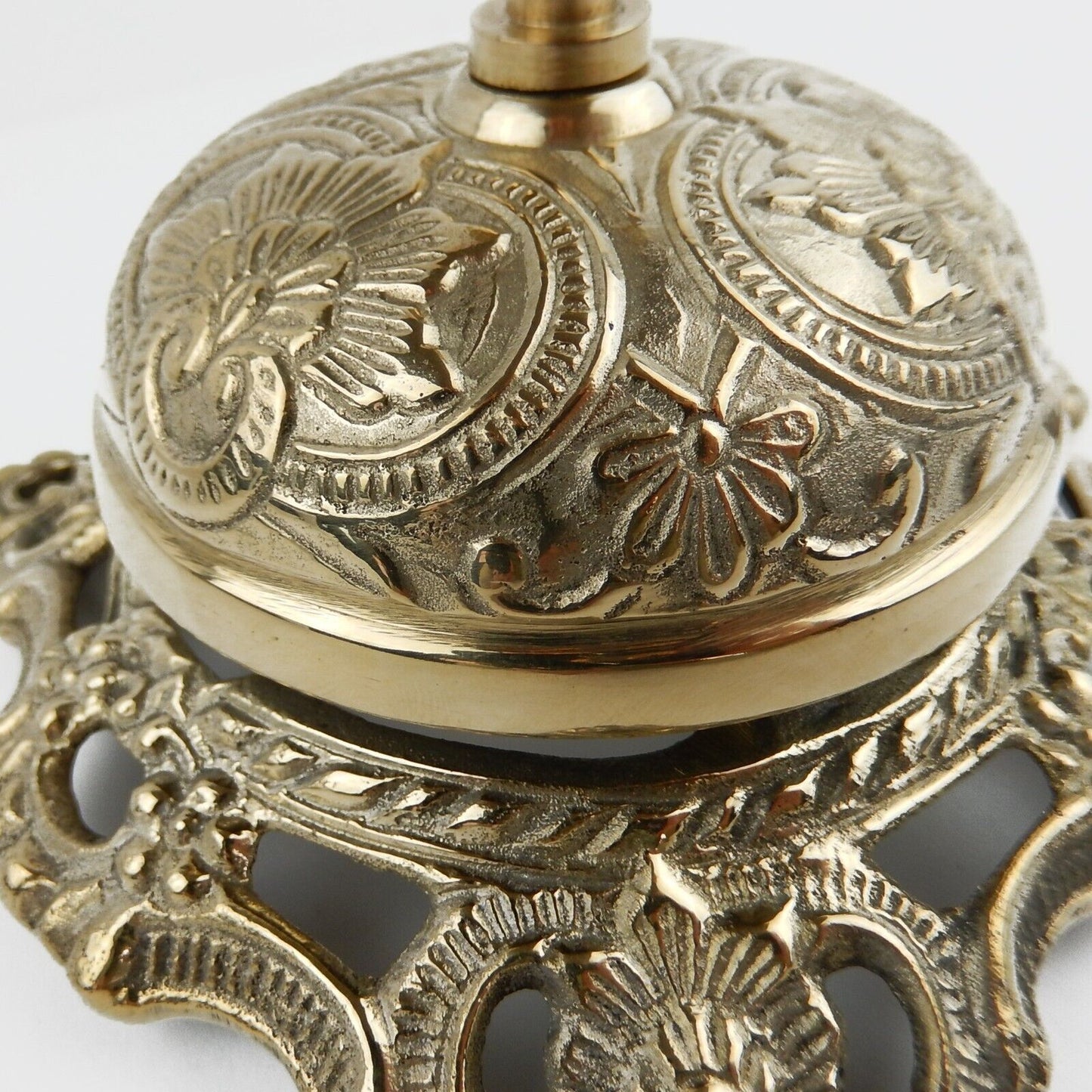 Victorian Style Service Help Desk Counter Bell Carved Floral Design Solid Brass