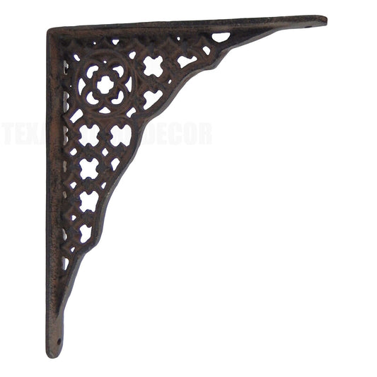 2 Cast Iron Lattice Shelf Brackets Rustic Brown Antique Style 8 1/4 x 6 1/2 in
