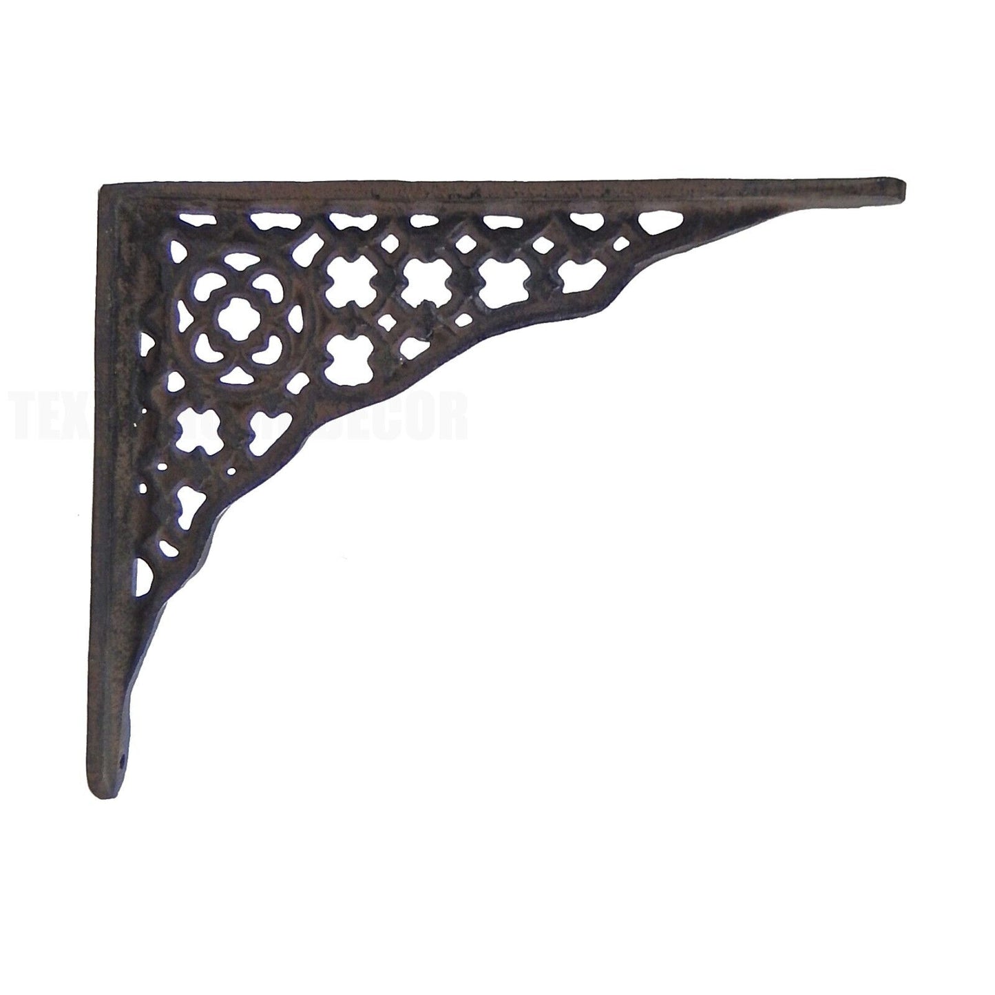 2 Cast Iron Lattice Shelf Brackets Rustic Brown Antique Style 8 1/4 x 6 1/2 in