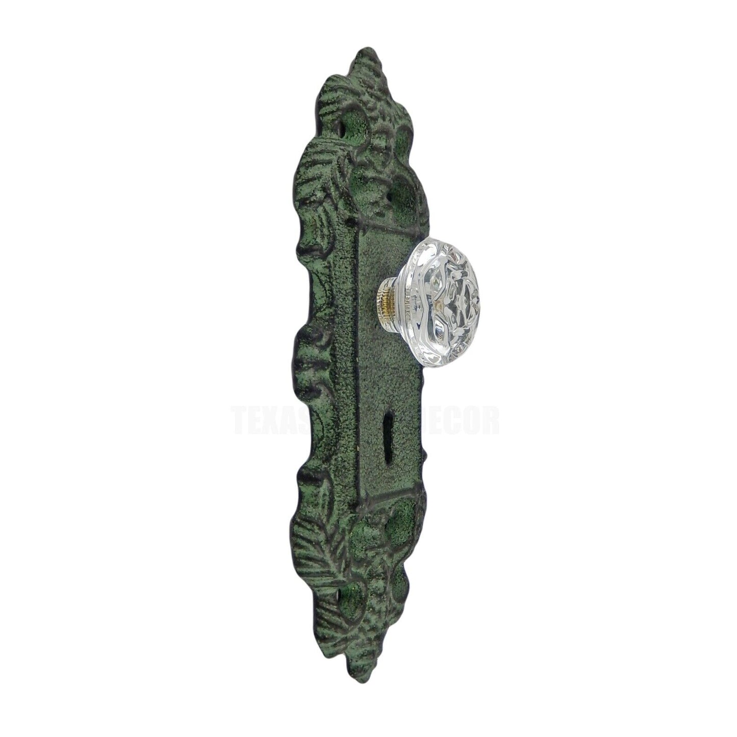 Decorative Ornate Wall Door Knob Plate With Keyhole Cast Iron Antique Green
