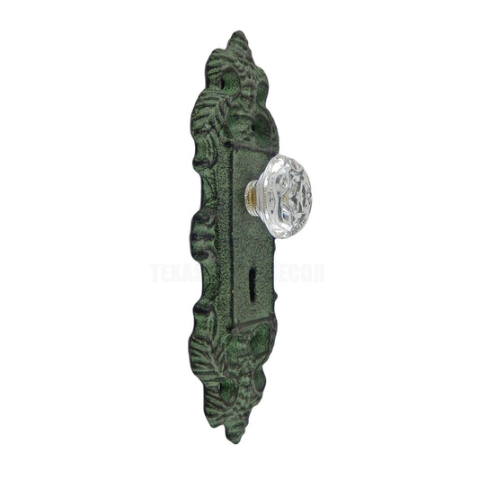 Decorative Ornate Wall Door Knob Plate With Keyhole Cast Iron Antique Green
