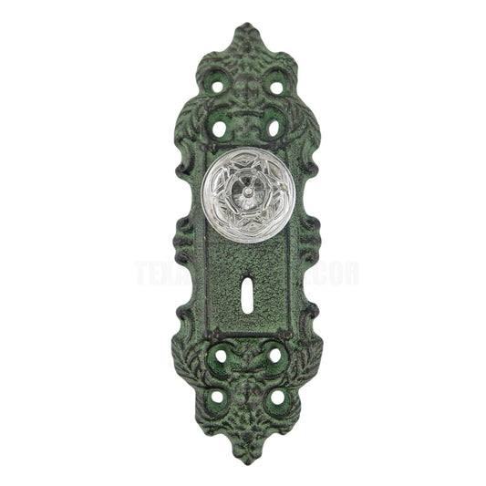 Decorative Ornate Wall Door Knob Plate With Keyhole Cast Iron Antique Green