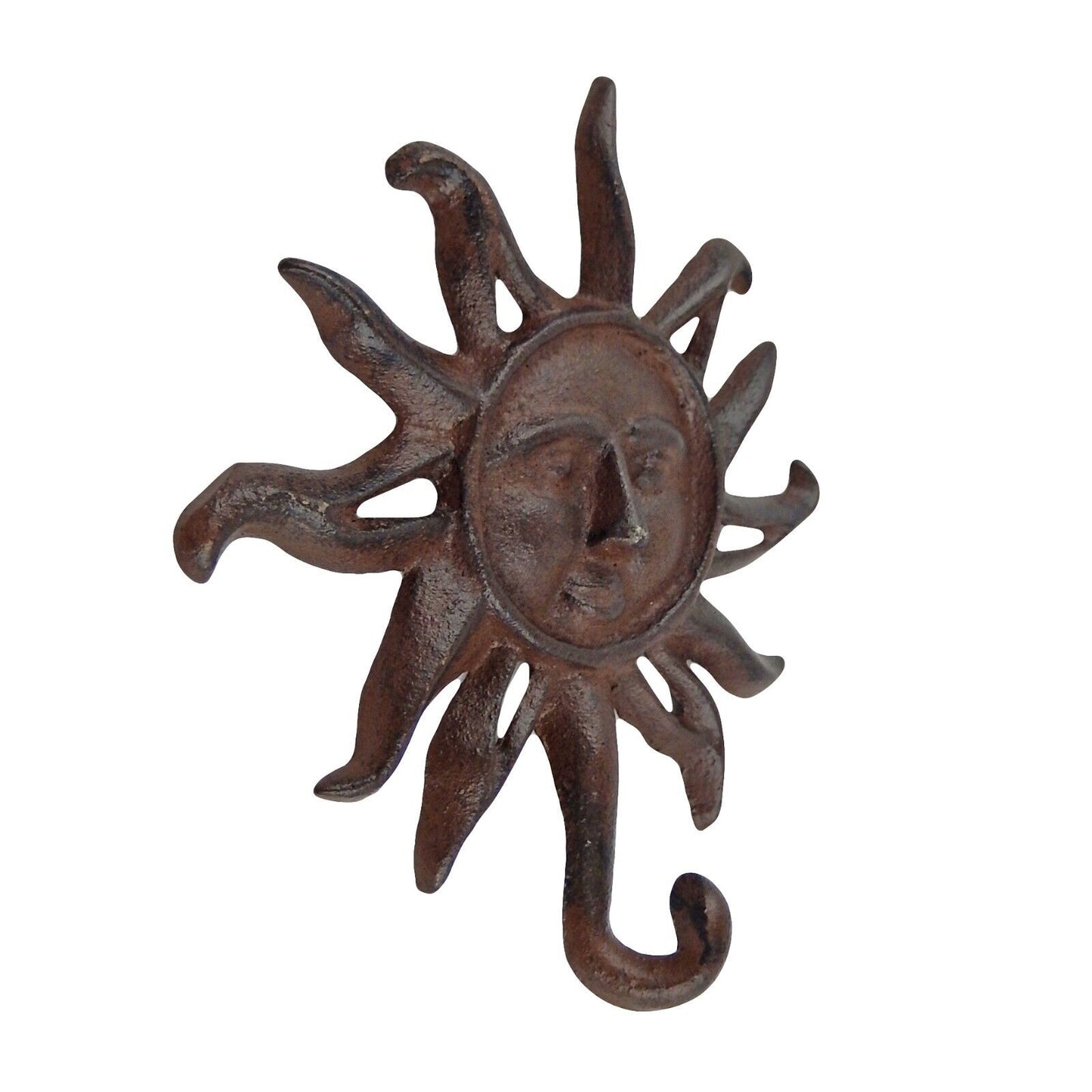 Sun Face With Rays Wall Hook Cast Iron Key Towel Coat Hanger Rustic Brown