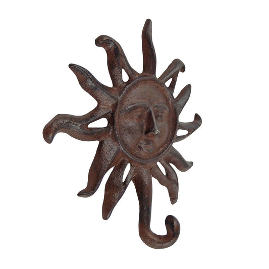 Sun Face With Rays Wall Hook Cast Iron Key Towel Coat Hanger Rustic Brown