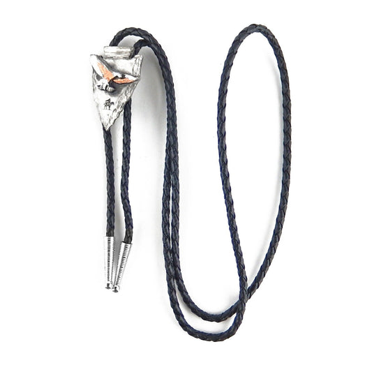 Arrowhead With Flying Eagle Bolo Tie 36 inch Adjustable Cord Antique Silver Tone