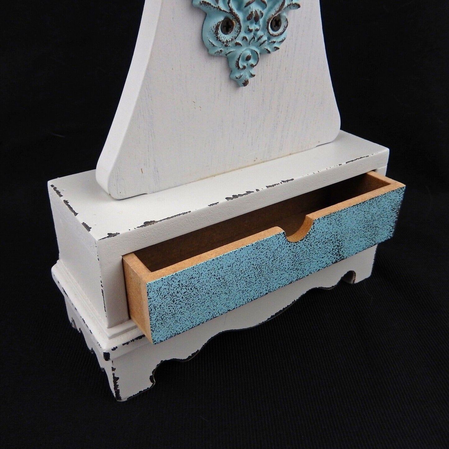 MDF Standing Table Cross With Keepsake Drawer Light Blue Door Plate Knob Accent