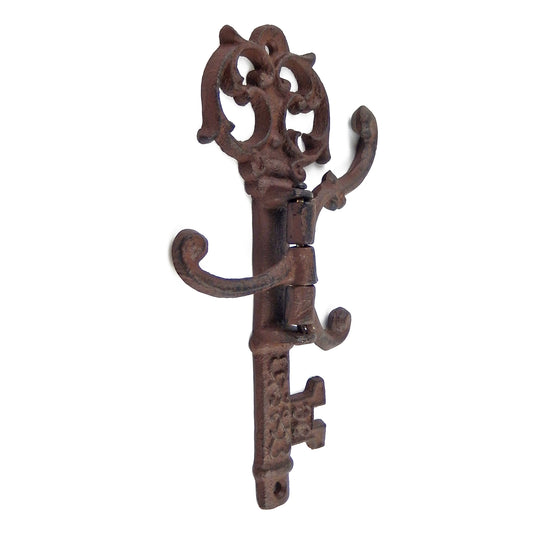 Skeleton Key Shape Swivel Hook Rustic Cast Iron Coat Hat Purse Towel Hanger