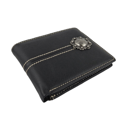 Floral Concho Bi-Fold Men's Wallet Genuine Leather Black Cash Credit Card Photo