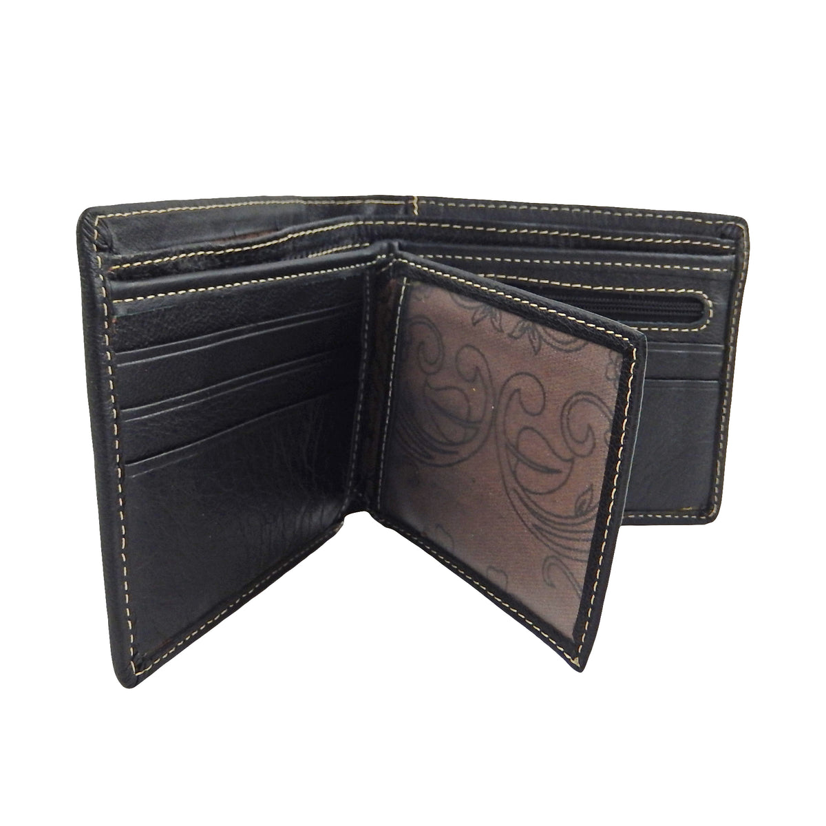 Floral Concho Bi-Fold Men's Wallet Genuine Leather Black Cash Credit Card Photo