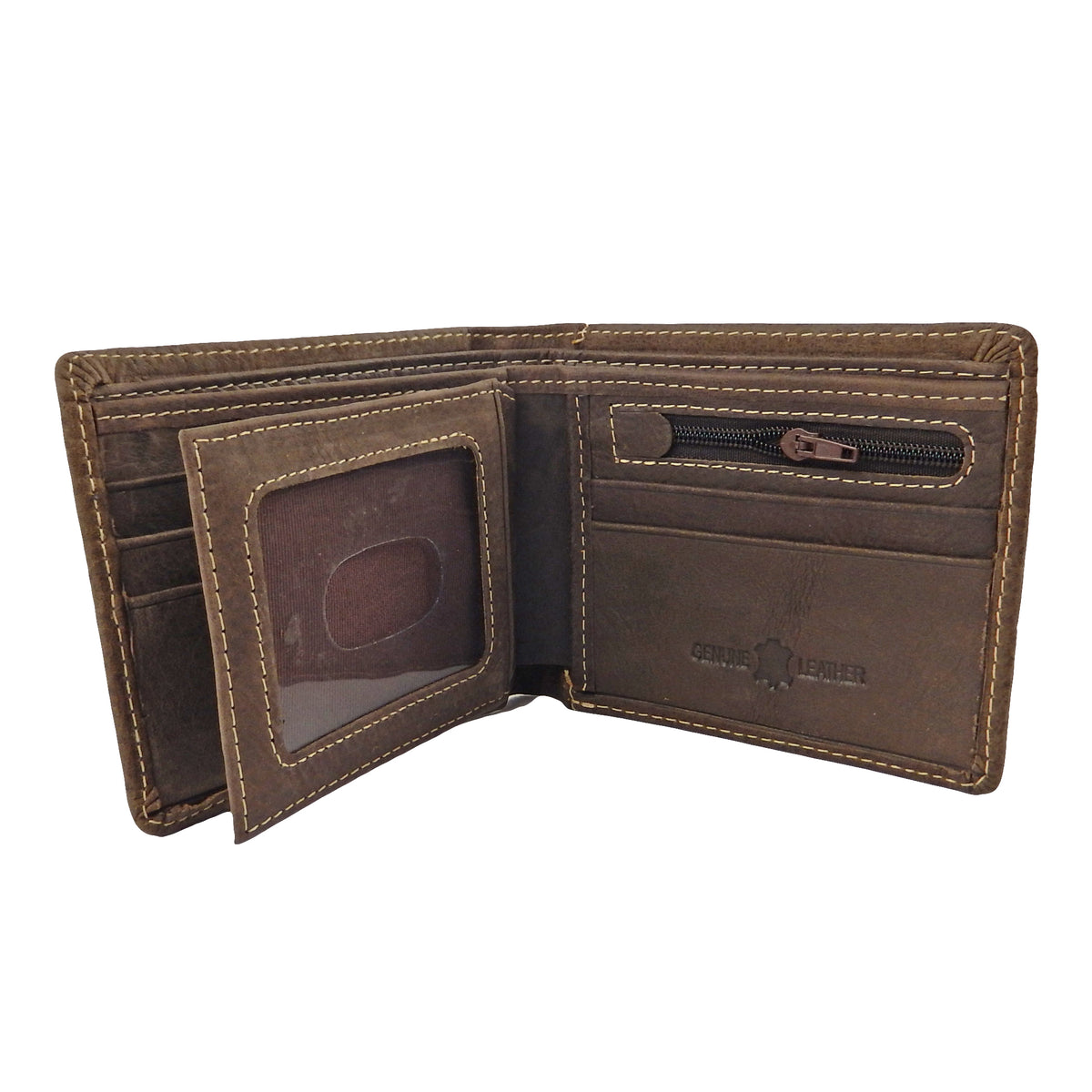 Star Concho Men's Wallet Bi-Fold Genuine Leather Stitch Accents Black Brown