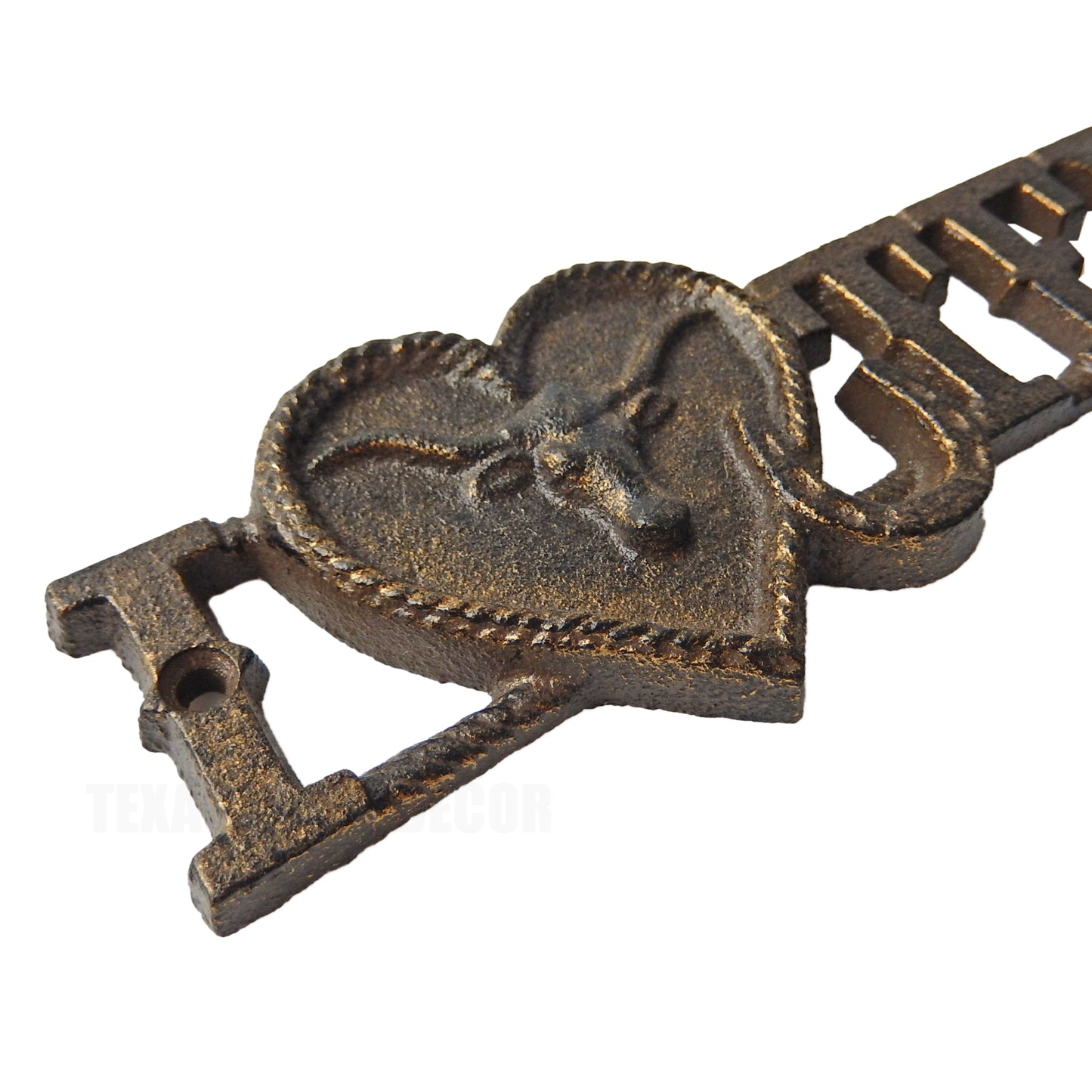 Love Texas Cast Iron Sign Heart Longhorn Horseshoe Western Wall Plaque 11.5"