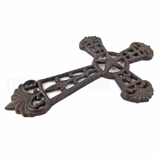Fleur De Lis Wall Cross Cast Iron Texas Star Decorative Rustic 11.5 inch