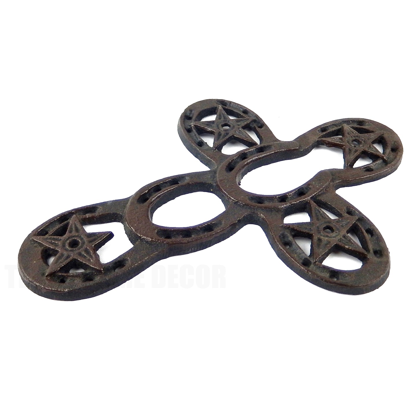 Texas Star Horseshoe Wall Cross Cast Iron Western Rustic Brown 9 inches