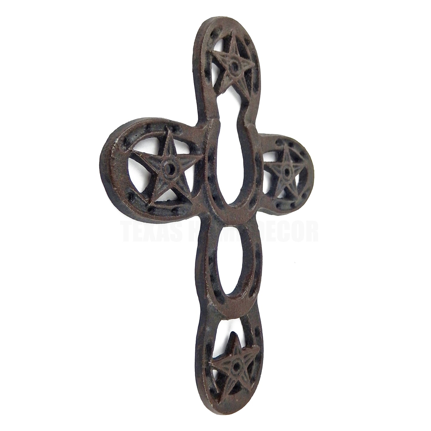 Texas Star Horseshoe Wall Cross Cast Iron Western Rustic Brown 9 inches