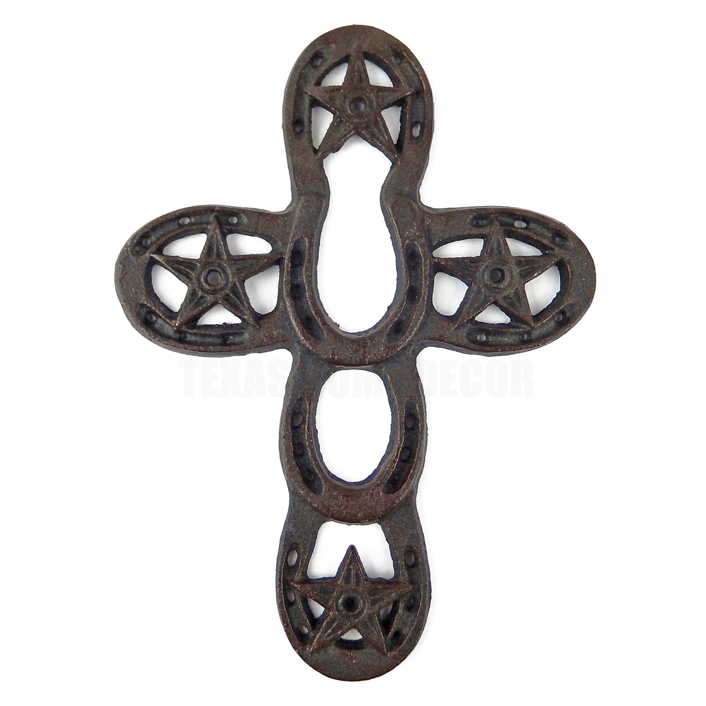 Texas Star Horseshoe Wall Cross Cast Iron Western Rustic Brown 9 inches