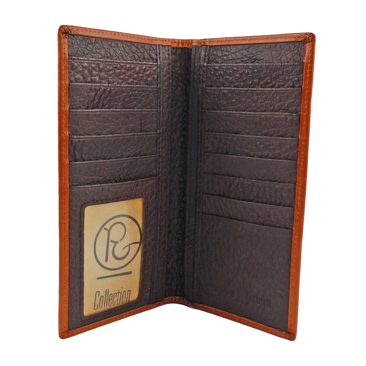 Brown Men's Bi-Fold Wallet Genuine Tooled Leather Floral Accents Woven Back