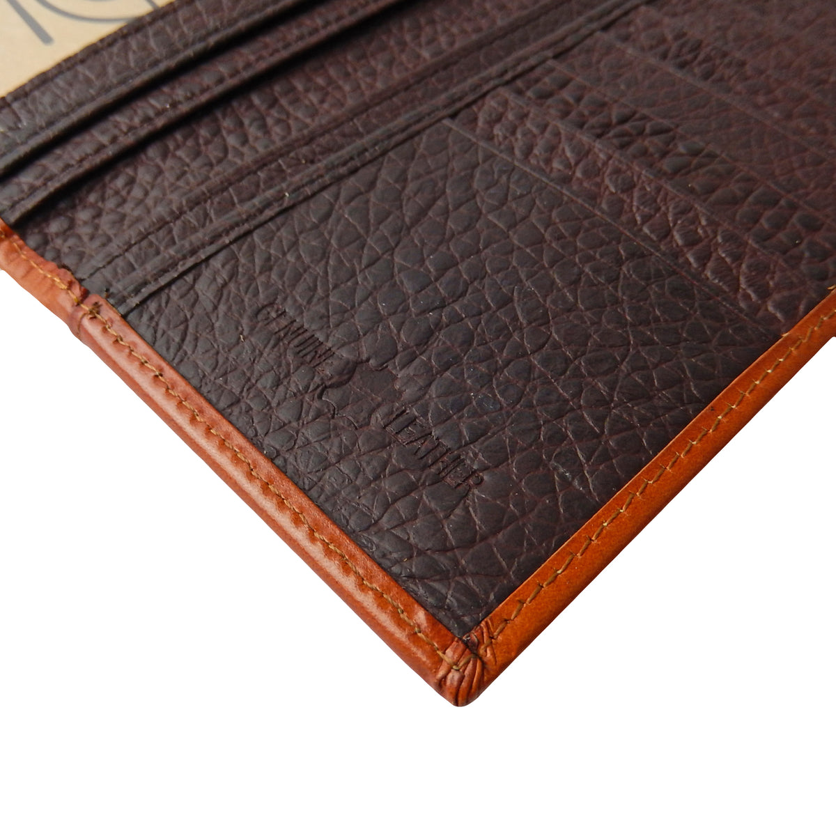Brown Men's Bi-Fold Wallet Genuine Tooled Leather Floral Accents Woven Back