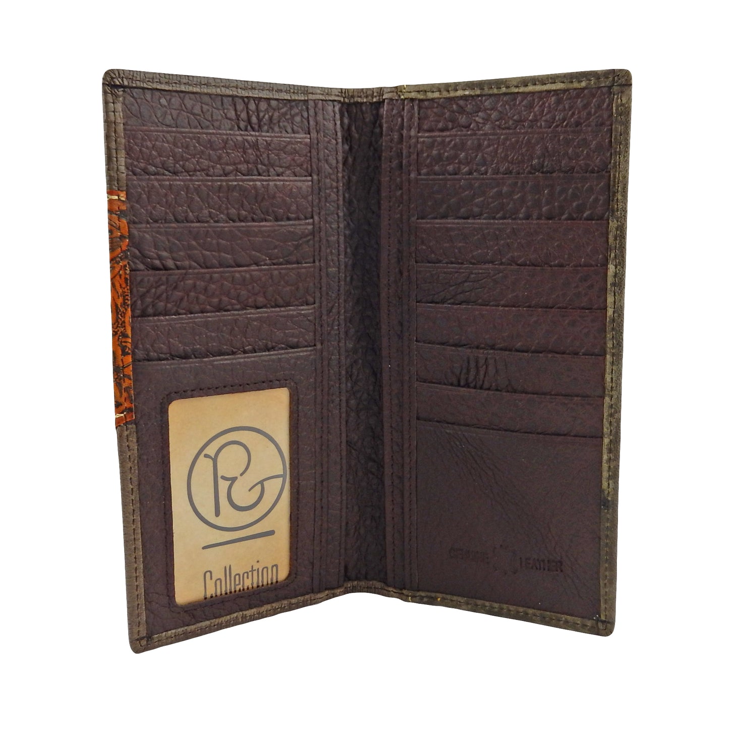 Western Bi-Fold Men's Rodeo Wallet Tooled Leather Floral Croc Texture Brown Gray