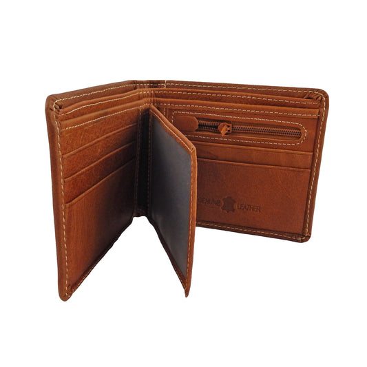 Skull Swords Men's Bi-Fold Wallet Genuine Leather Brown Cash Credit Cards Photo