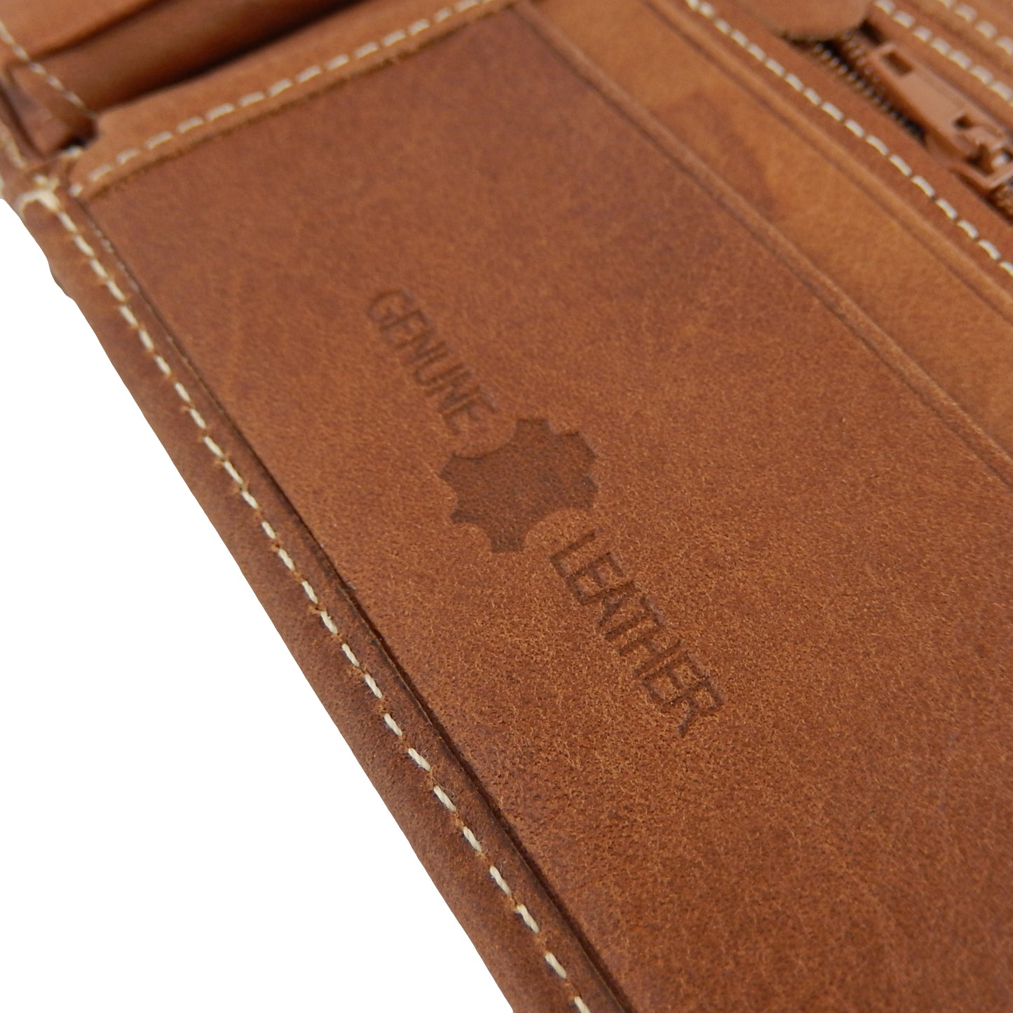 Skull Swords Men's Bi-Fold Wallet Genuine Leather Brown Cash Credit Cards Photo