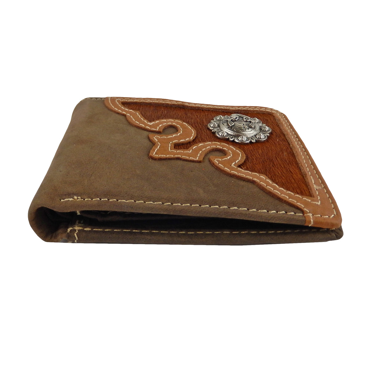 Pistol Concho Men's Wallet Bi-Fold Genuine Leather Real Cow Hair Black Brown