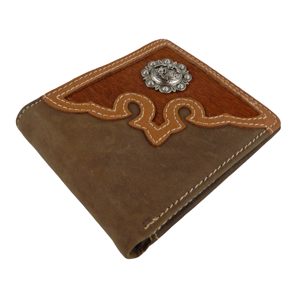 Pistol Concho Men's Wallet Bi-Fold Genuine Leather Real Cow Hair Black Brown