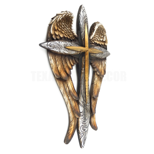 Winged Wall Cross Angel Wings Layered Crosses Gold Silver 14 x 9.5"