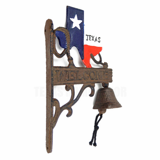 Texas Map Dinner Bell Cast Iron Welcome Western Wall Decor Rustic Brown Finish