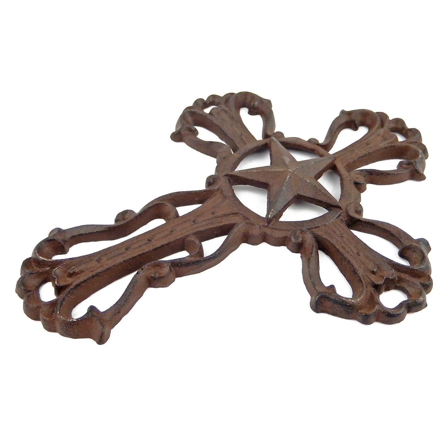Texas Star Cast Iron Wall Cross Wall Mounted Fleur De Lis Accents Western 9.5 in