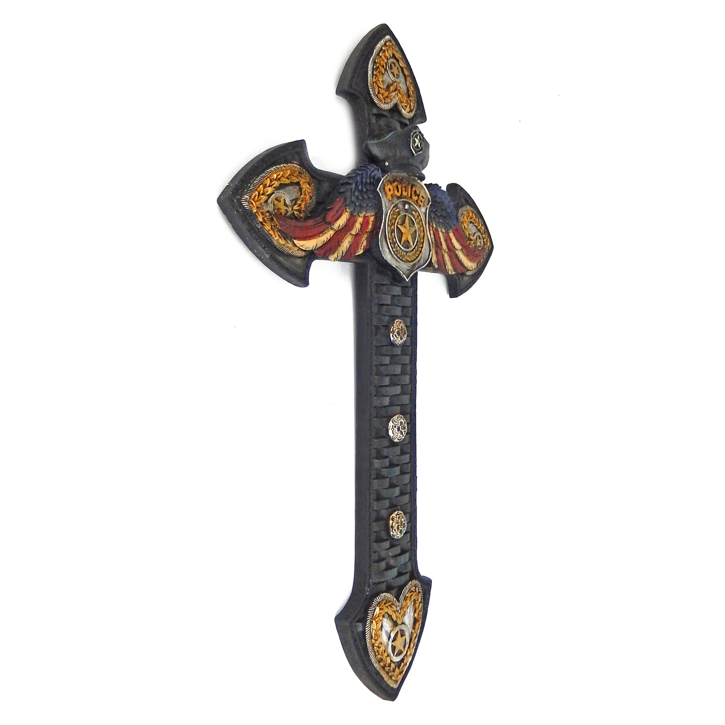 Police Officer Wall Cross Policeman Badge Gift US Flag Angel Wings 14 x 8.5"