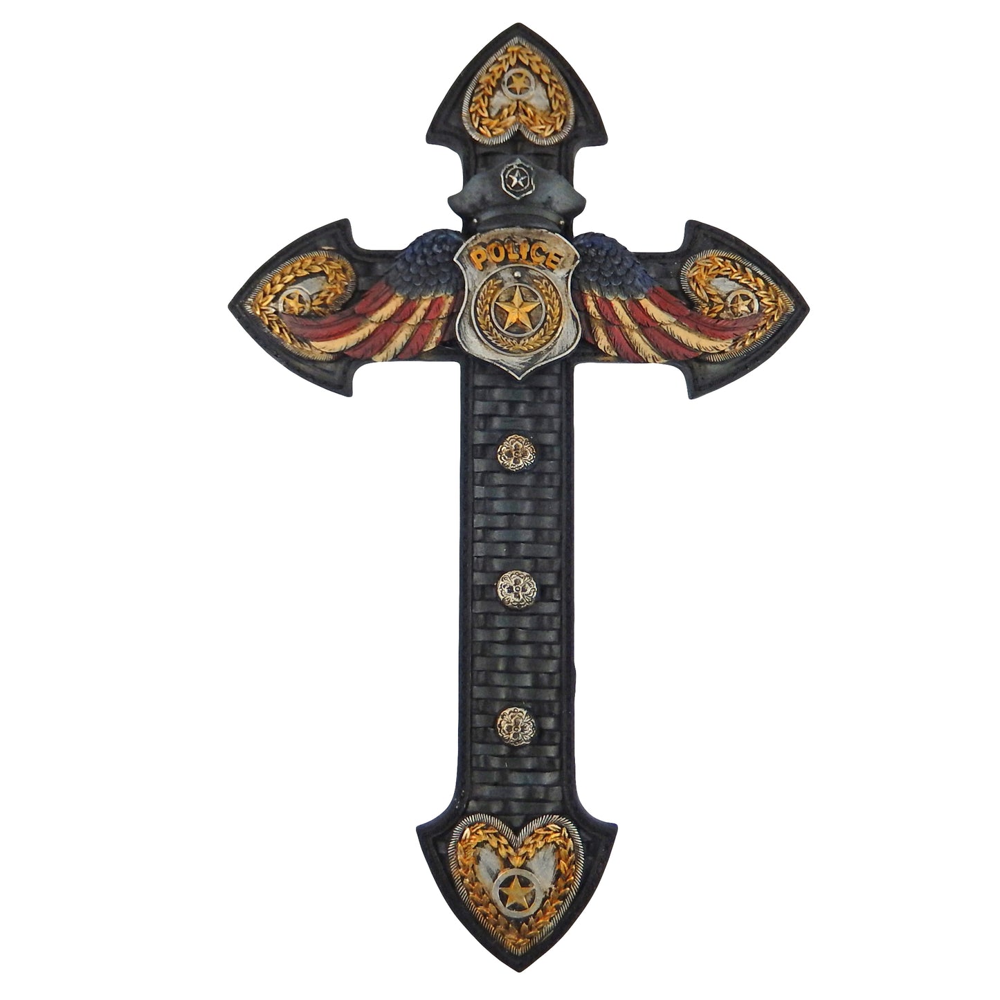 Police Officer Wall Cross Policeman Badge Gift US Flag Angel Wings 14 x 8.5"
