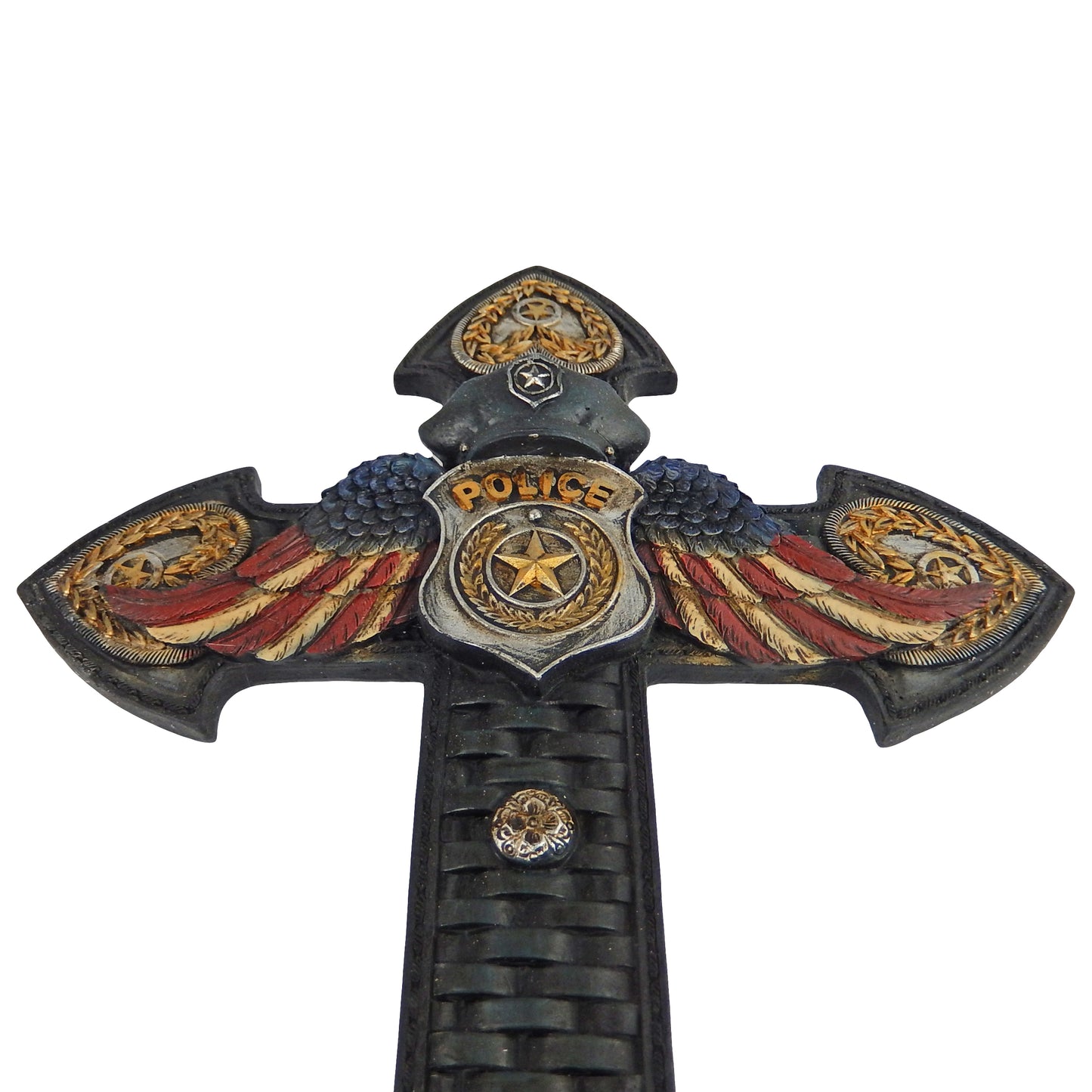Police Officer Wall Cross Policeman Badge Gift US Flag Angel Wings 14 x 8.5"
