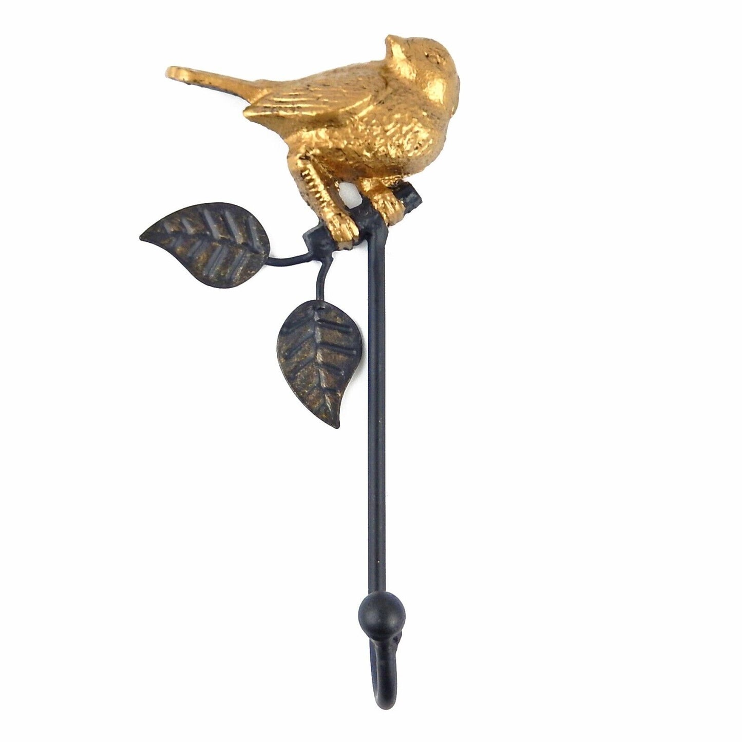 Bird & Leaves Wall Hook Gold & Black Metal Key Towel Coat Hanger