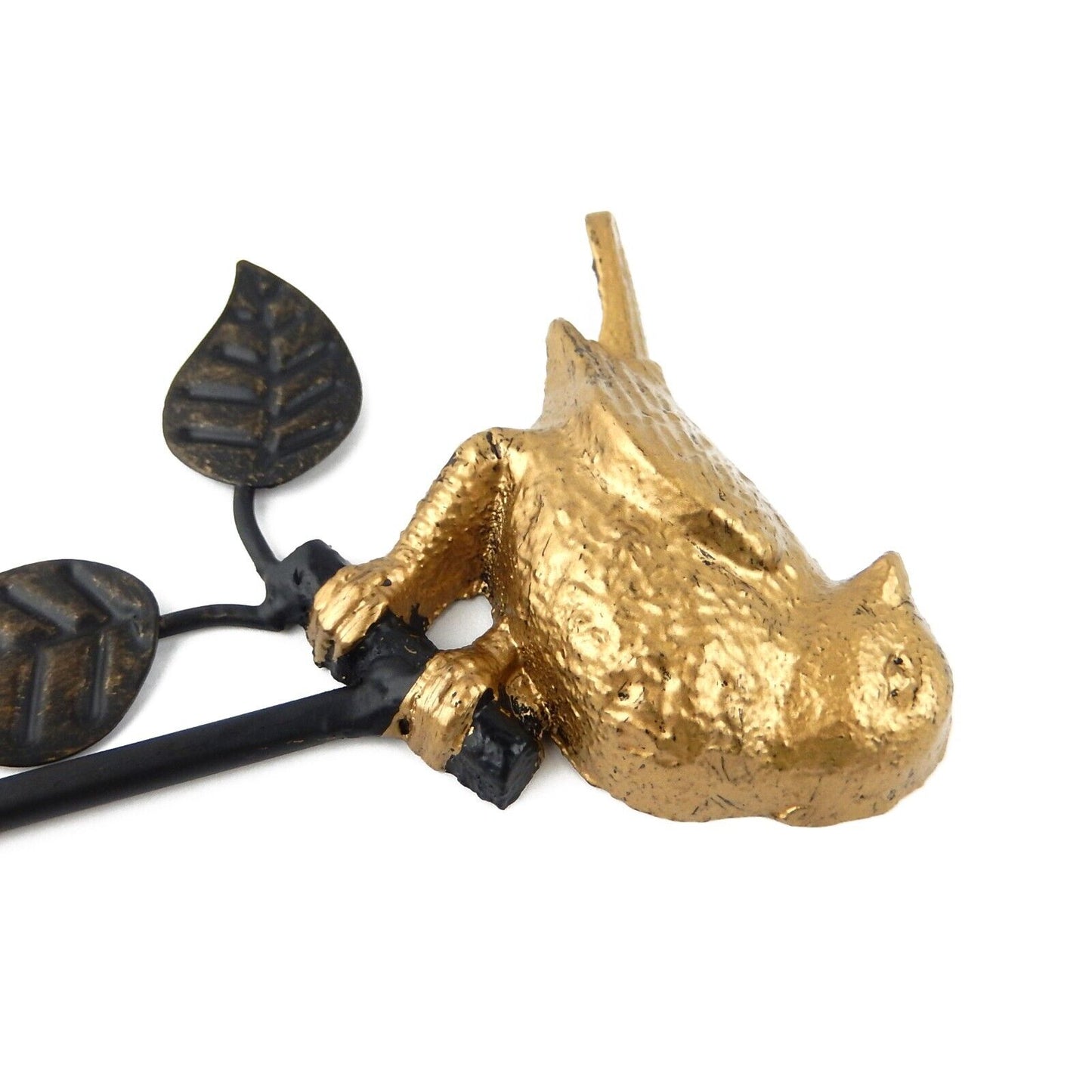 Bird & Leaves Wall Hook Gold & Black Metal Key Towel Coat Hanger