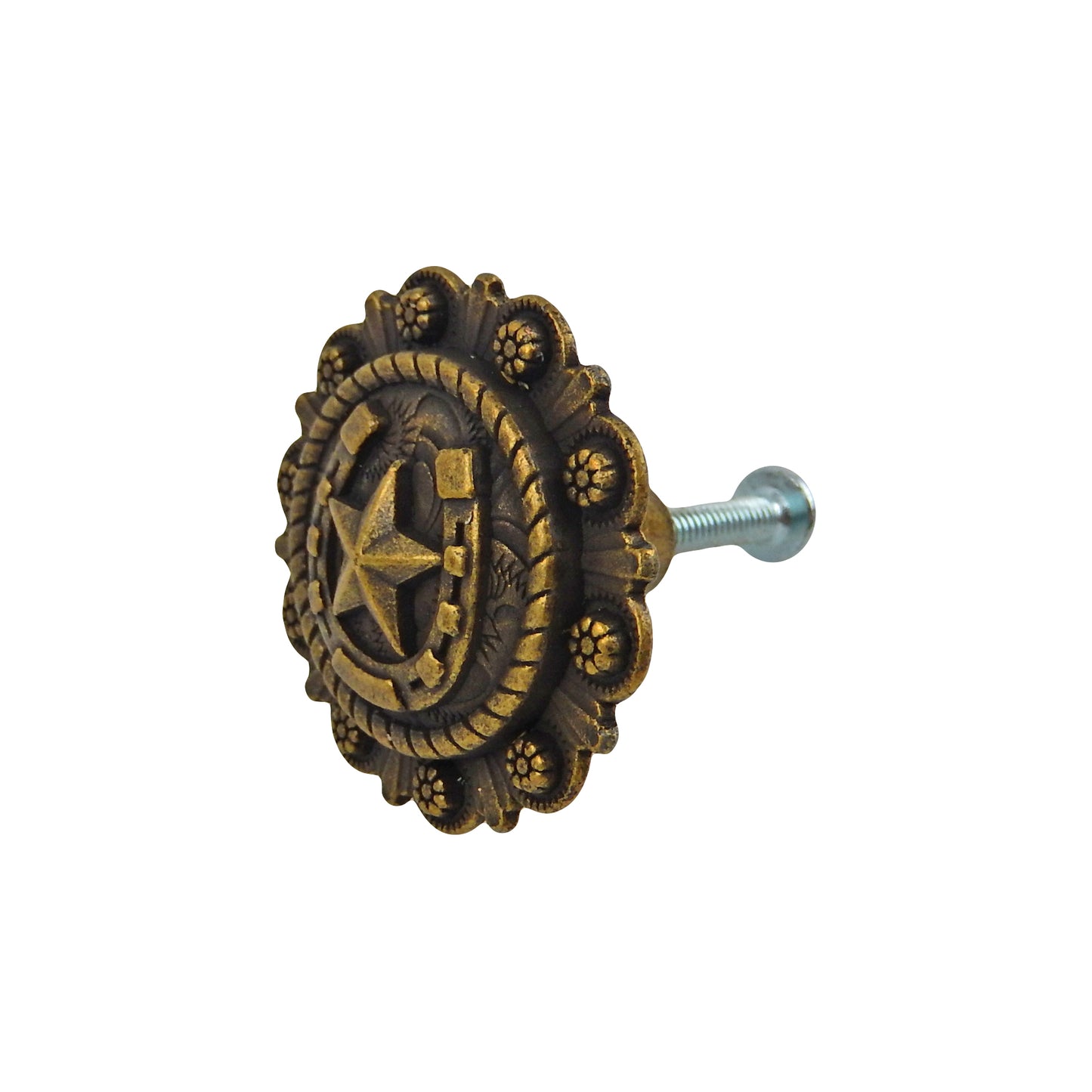 Star Horseshoe Floral Cabinet Drawer Knob Pull Antique Brass 1.5 inch