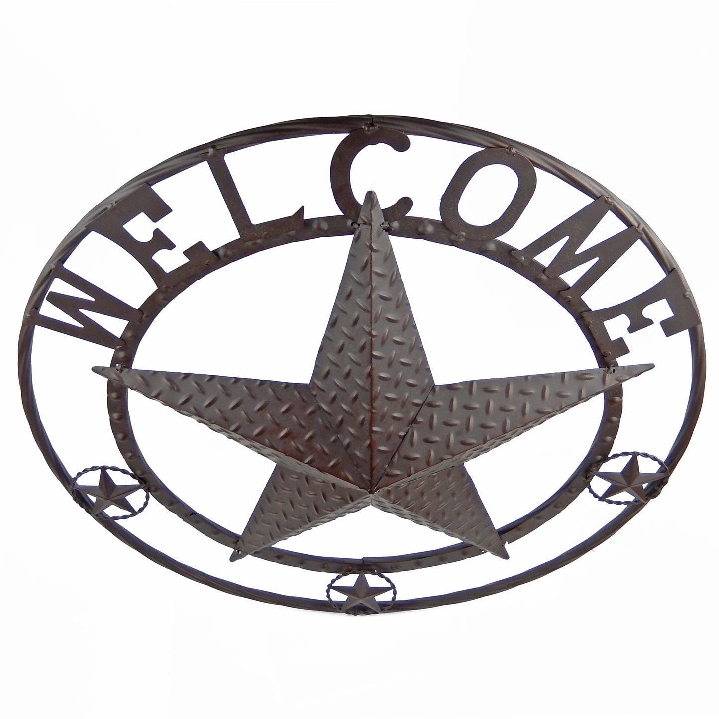 Metal Welcome Barn Star Wall Decor Sign Rope Ring Brown Rustic Western 24 inch