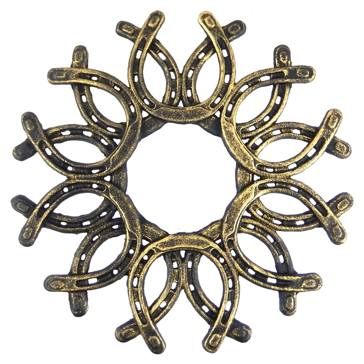 Cast Iron Mandala Lucky Horseshoe Wreath Wall Art Decor Antique Gold 13 inch