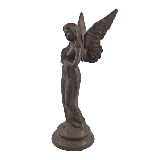 Praying Angel Garden Figurine Statue Cast Iron Bust Antique Brown 14.5 inch