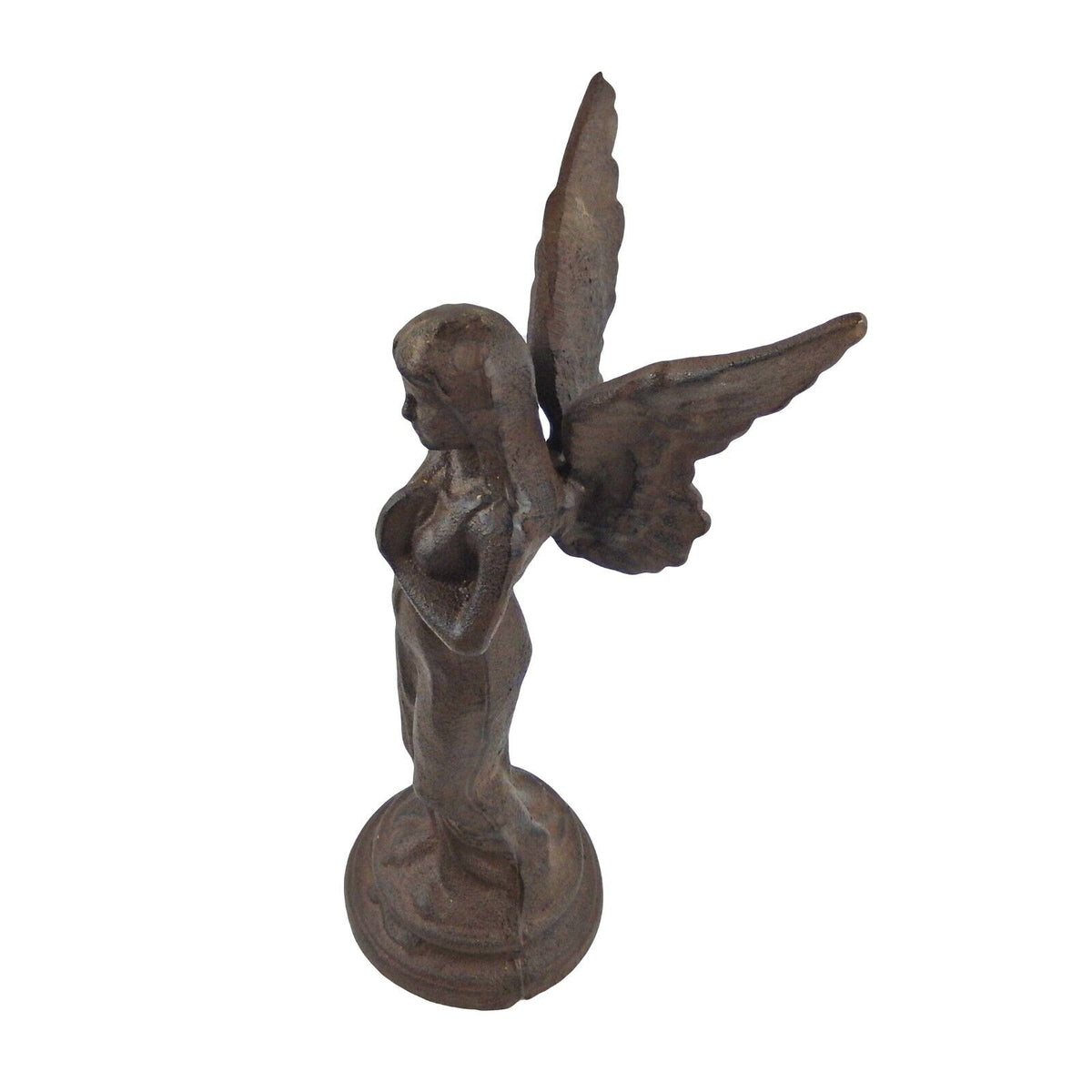 Praying Angel Garden Figurine Statue Cast Iron Bust Antique Brown 14.5 inch