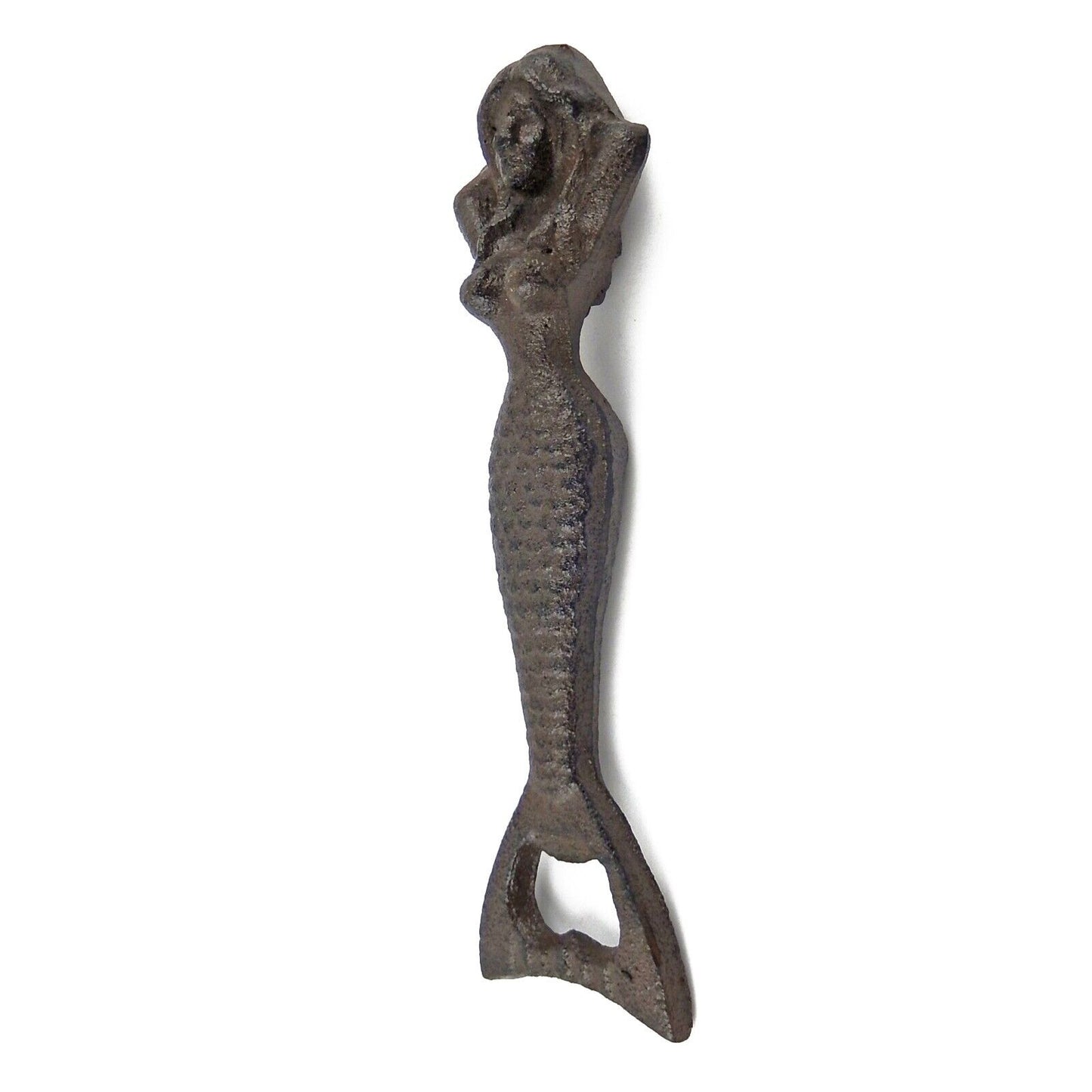 Mermaid Tail Bottle Opener Hand Held Cast Iron Nautical Antique Style 7 inch