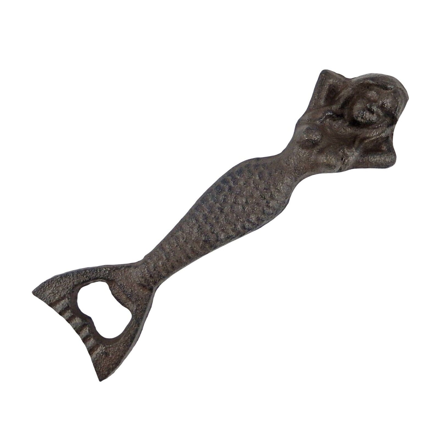 Mermaid Tail Bottle Opener Hand Held Cast Iron Nautical Antique Style 7 inch