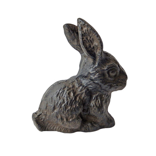 Small Cast Iron Bunny Rabbit Garden Figurine Statue Rustic Brown Antique Style