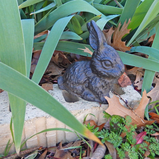 Small Cast Iron Bunny Rabbit Garden Figurine Statue Rustic Brown Antique Style