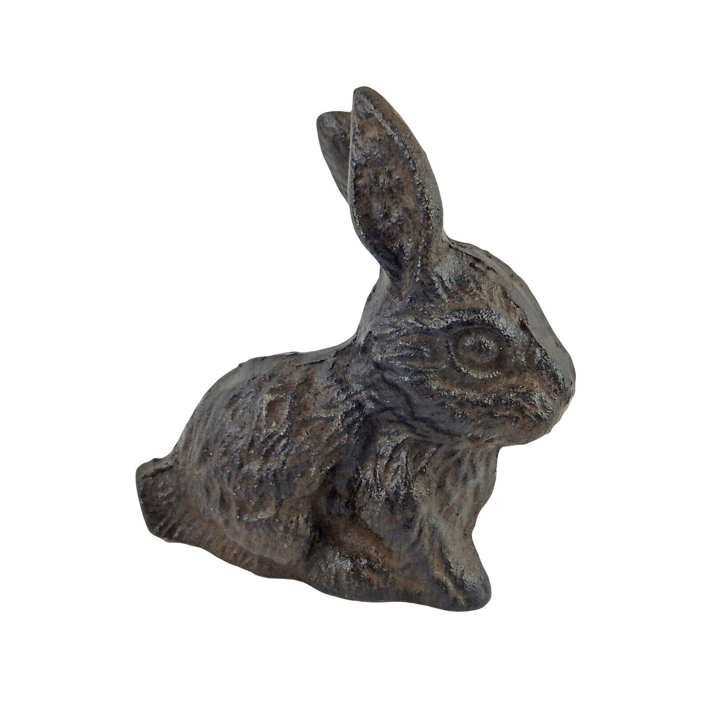 Small Cast Iron Bunny Rabbit Garden Figurine Statue Rustic Brown Antique Style